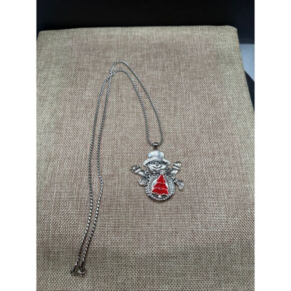 Snowman Pendant Necklace | Holiday Christmas Jewelry with Red Tree Accent - Picture 8 of 8